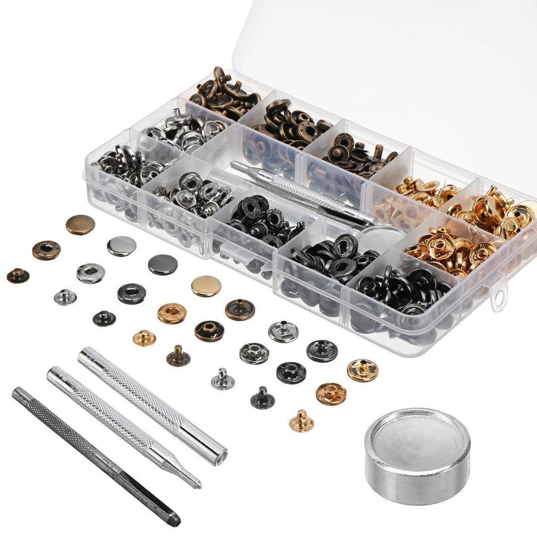 40/100 Set Rivets DIY Leather Craft Fasteners Buttons Copper Press Studs Silver Bronze Rivets With Tools - MRSLM