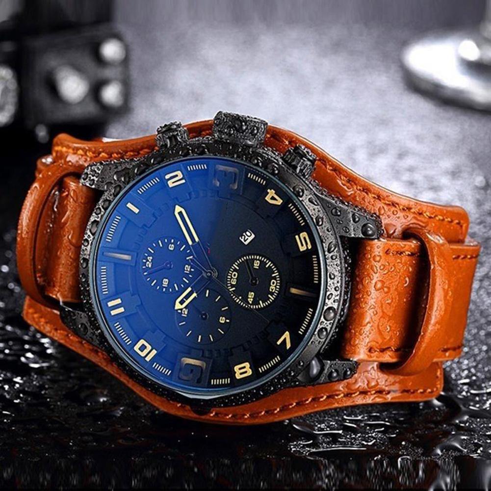 Military Faux Leather Strap Date Display Men's Analog Quartz Wrist Watch Gift - MRSLM