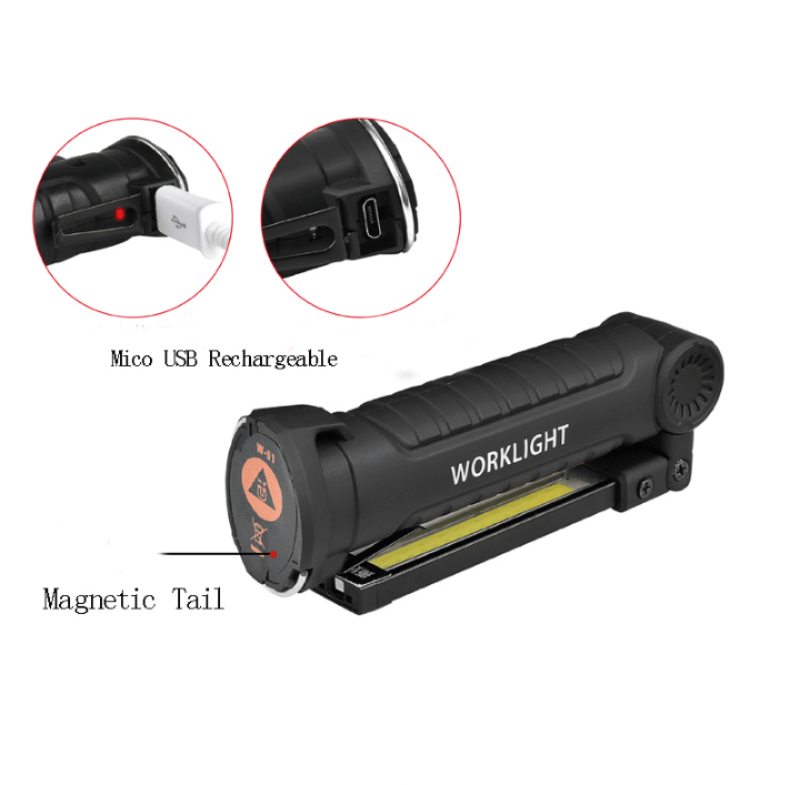 COB LED Tactical Flashlight USB Rechargeable Torch Waterproof Work Light Magnetic Lanterna Hanging Lamp For Night Lighting - MRSLM