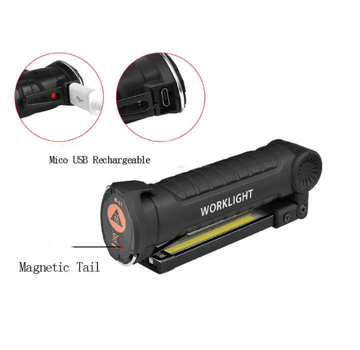 COB LED Tactical Flashlight USB Rechargeable Torch Waterproof Work Light Magnetic Lanterna Hanging Lamp For Night Lighting - MRSLM