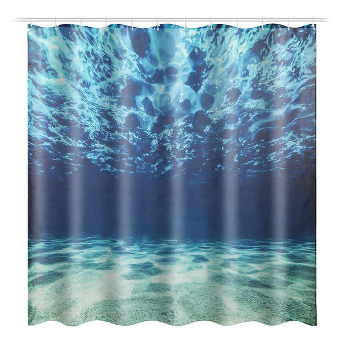 Blue Sea Ocean Style Bathroom Waterproof Shower Curtain Toilet Cover Mat Non-Slip Rugs Decor - MRSLM