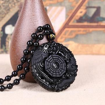 Black Obsidian Lucky Pendant Tai Ji Necklace Chain for Men Women Gift - MRSLM