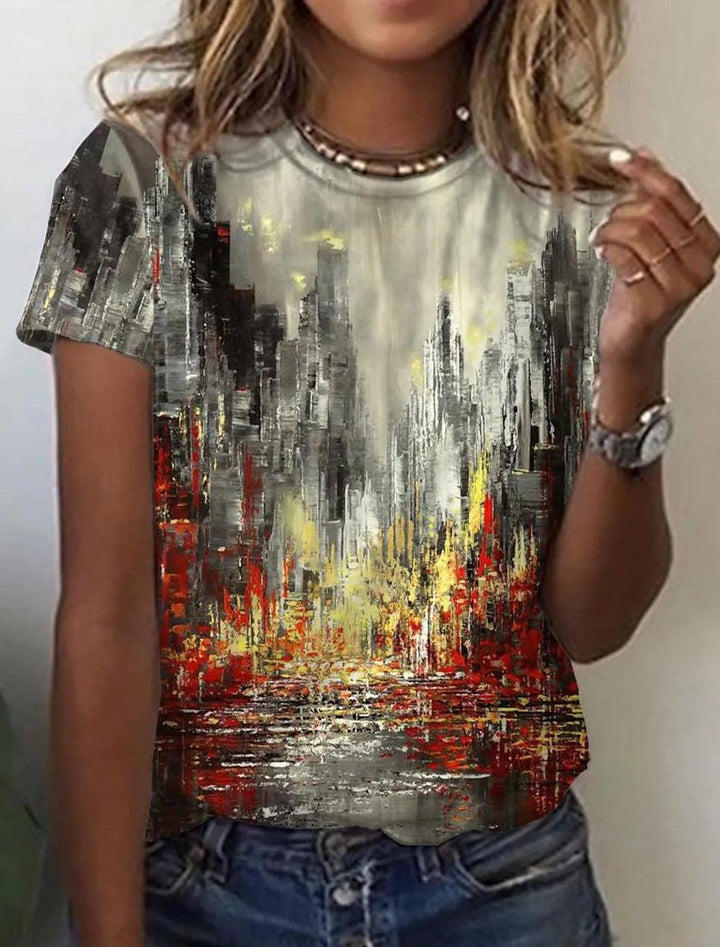 Women's European And American New Abstract Retro Print Short Sleeves - MRSLM