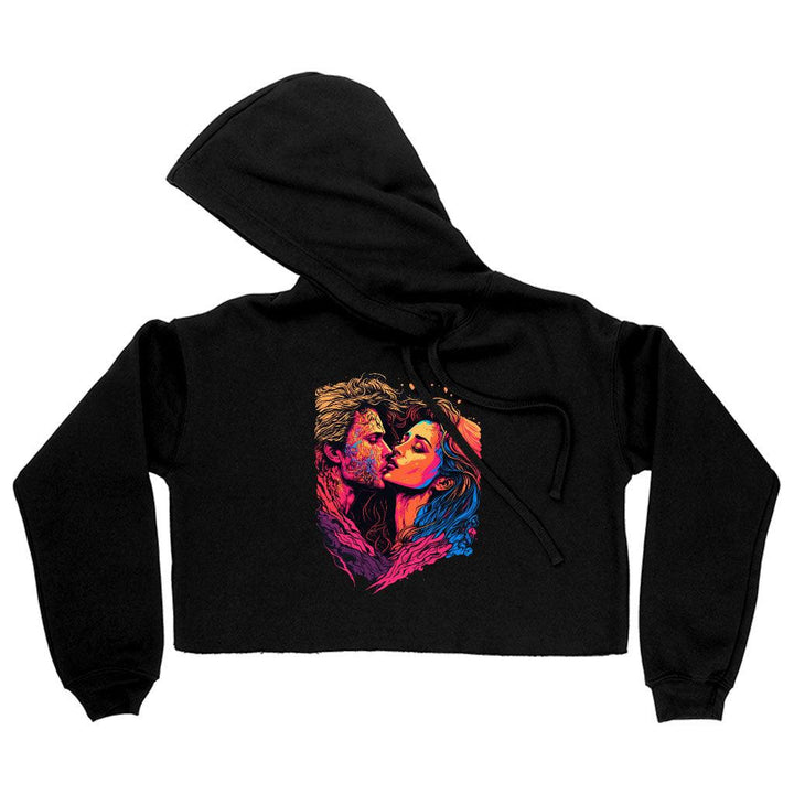 Passion Women's Cropped Hoodie - Couple Print Cropped Hoodie - Unique Hooded Sweatshirt - MRSLM