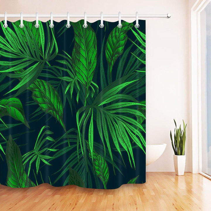 Tropical Plants Waterproof Shower Curtain Fabric With Hooks Ring Polyester Bathroom Rugs Mat - MRSLM