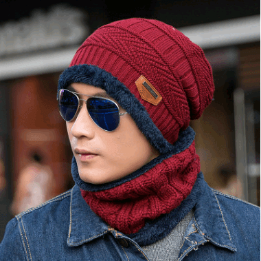 Winter Knitted Hat Crossed Cap Scarf Neck Warmer - MRSLM