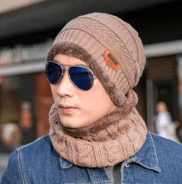 Winter Knitted Hat Crossed Cap Scarf Neck Warmer - MRSLM