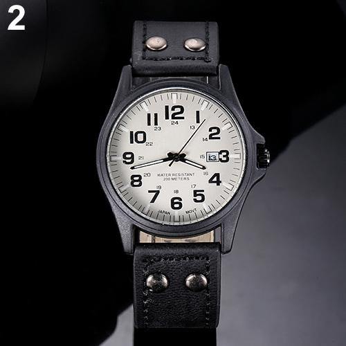 Men's Date Arabic Numerals Dial Faux Leather Band Sport Quartz Wrist Watch - MRSLM