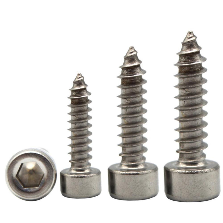 Suleve M4SH6 50Pcs M4 304 Stainless Steel Hex Socket Cylinder Cap Head Self Tapping Screw Wood Screws Speaker Screws Optional Length - MRSLM