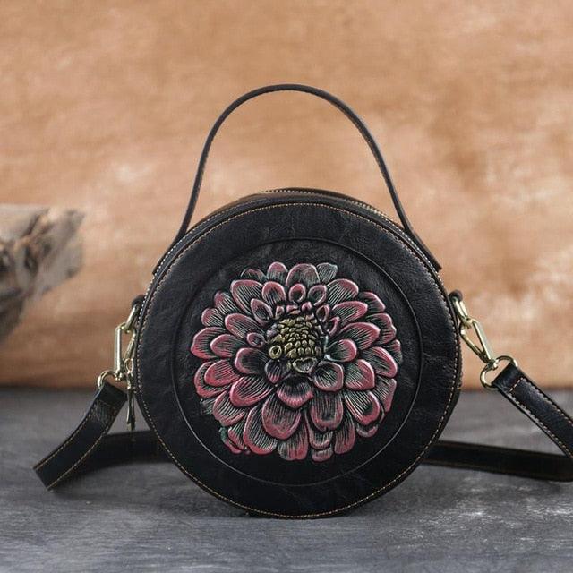 Vintage Embossed Small Round Bag, Shoulder Messenger Bag, Zipper Large-capacity Handbag - MRSLM