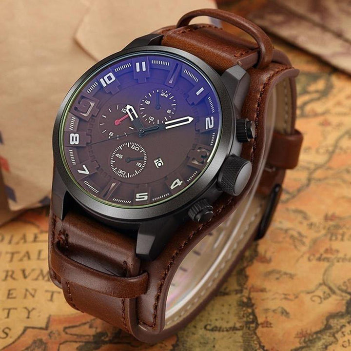 Military Faux Leather Strap Date Display Men's Analog Quartz Wrist Watch Gift - MRSLM