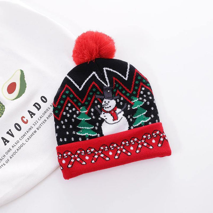 Snowman Elk Christmas Tree Flanged Ball Knit Cap - MRSLM