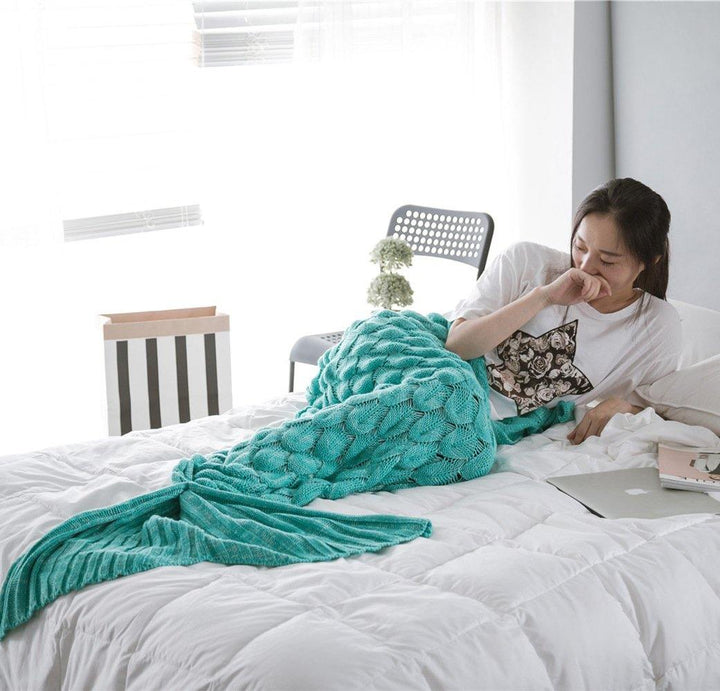 Honana WX-39 90x190cm Yarn Knitting Mermaid Tail Blanket Fish Scales Style Super Soft Sleep Bag Bed Mat - MRSLM