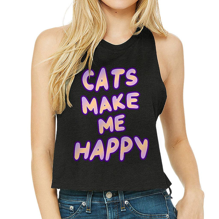 Cats Make Me Happy Racerback Cropped Tank - Cute Women's Tank - Best Design Tank Top - MRSLM