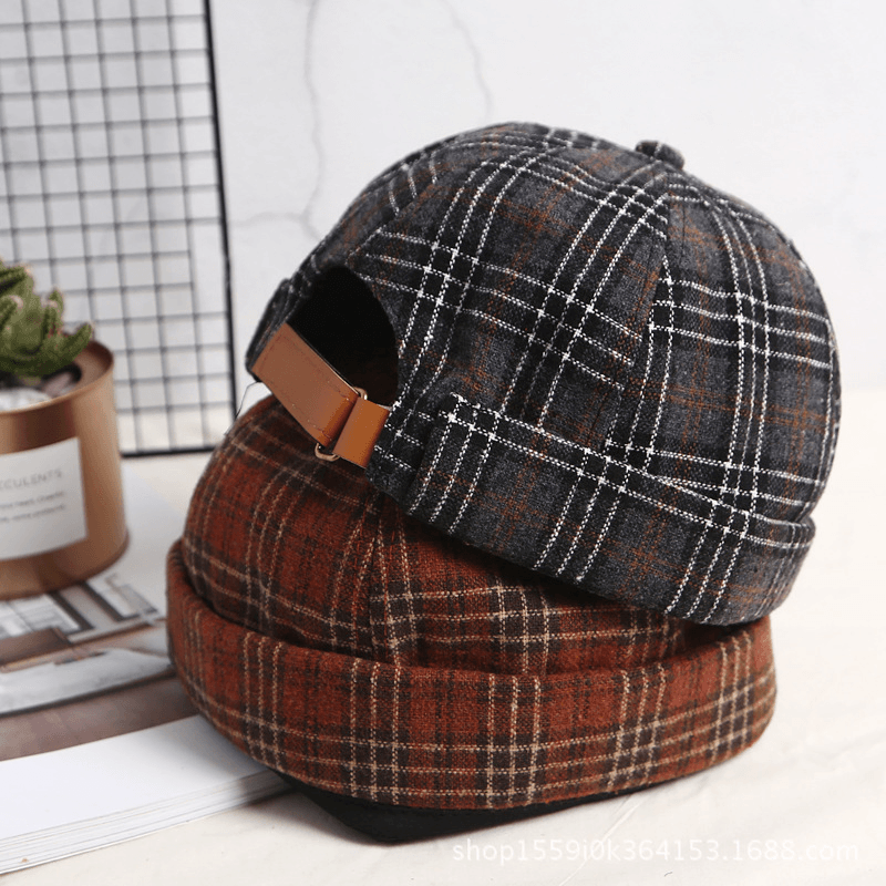 Landlord Cap Dome Cap Innocent Plaid Sailor Cap Street Trends Melon Stripe Brimless Hats Skull Cap - MRSLM