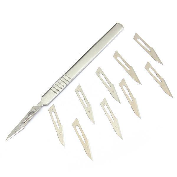 10pcs #11 Carbon Steel Surgical Scalpel Blades + 1pc #3 Handle - MRSLM