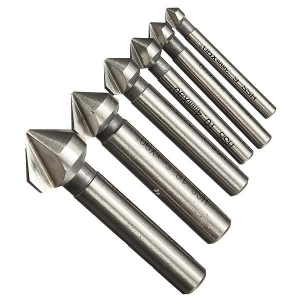 6pcs 3 flute 90 degree HSS Chamfer Cutter Mill Drill Set - MRSLM