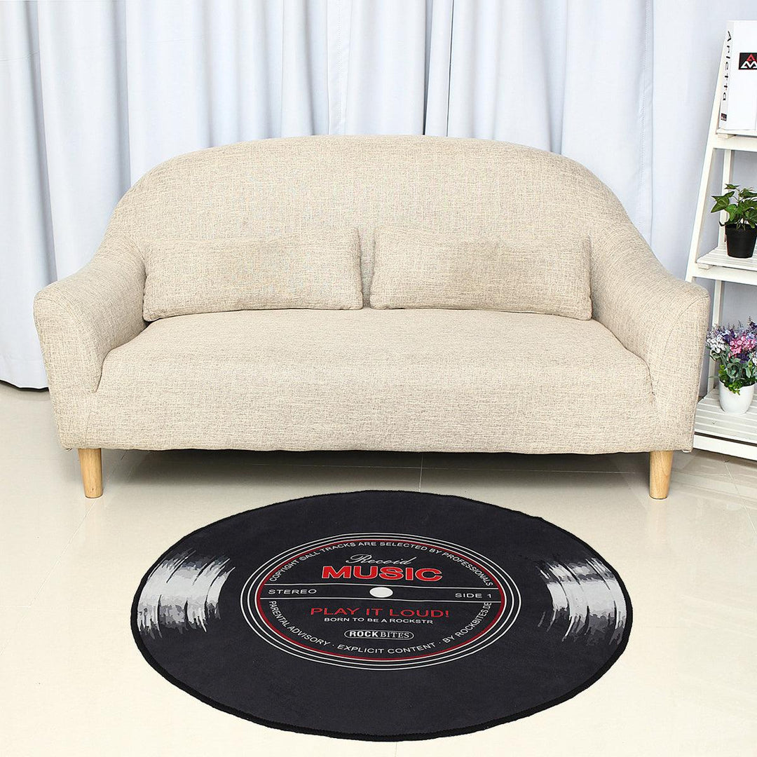 60-120cm Retro Music CD Record Printed Soft Round Floor Mat Room Area Carpet Rug - MRSLM