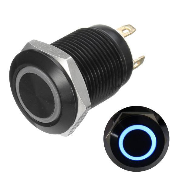 12v 4 Pin 12mm Led Light Metal Push Button Momentary Switch Waterproof Black - MRSLM