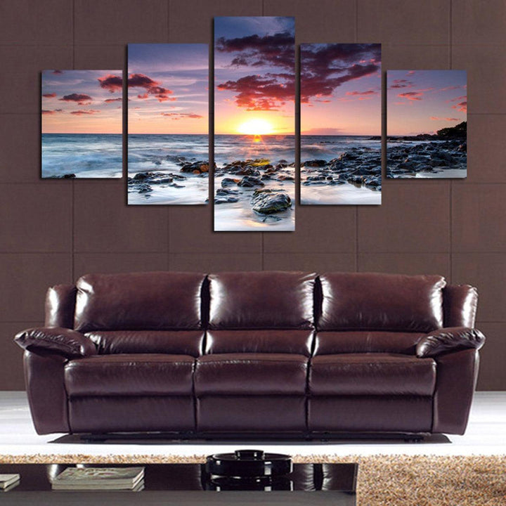 5 Piece Wall Art Canvas Sunset Sea Wall Art Picture Canvas Painting Home Decor Wall Pictures for Living Room No Framed - MRSLM