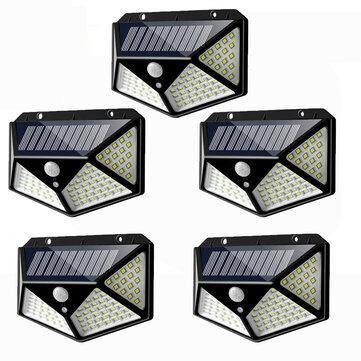 5pcs 100 LED Solar Powered PIR Motion Sensor Wall Light Outdoor Garden Lamp 3 Modes - MRSLM