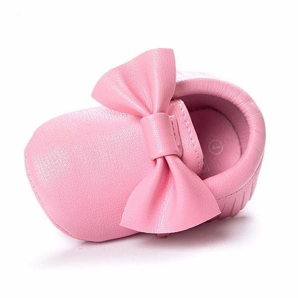 Baby Bowknot Tassel Pure Color Breathable Soft Sole First Walking Shoes - MRSLM