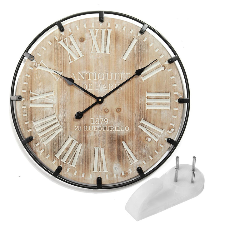 60*60cm Wall Clock Retro Iron Solid Wood Silent Time Living Room Hanging Clock Home Decorative Large Wall Clock Art - MRSLM