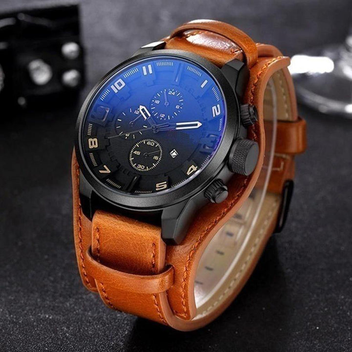 Military Faux Leather Strap Date Display Men's Analog Quartz Wrist Watch Gift - MRSLM