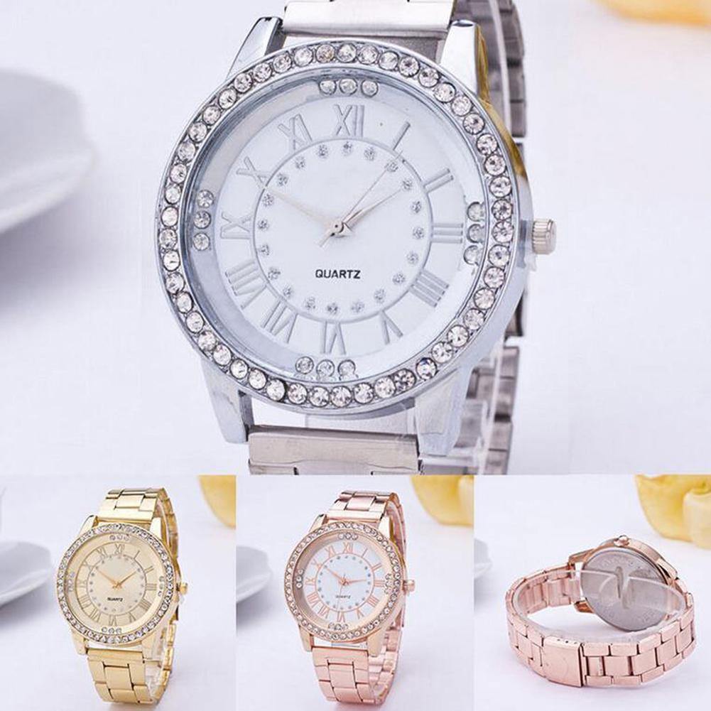 Unisex Fashion Rhinestone Analog Quartz Stainless Steel Bracelet Wrist Watch - MRSLM