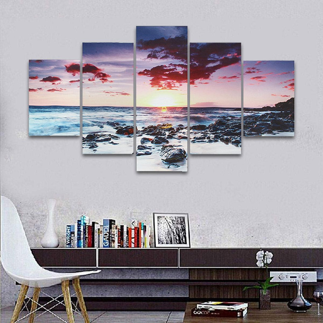 5 Piece Wall Art Canvas Sunset Sea Wall Art Picture Canvas Painting Home Decor Wall Pictures for Living Room No Framed - MRSLM