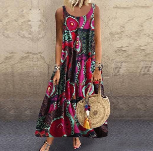 National style retro print dress - MRSLM