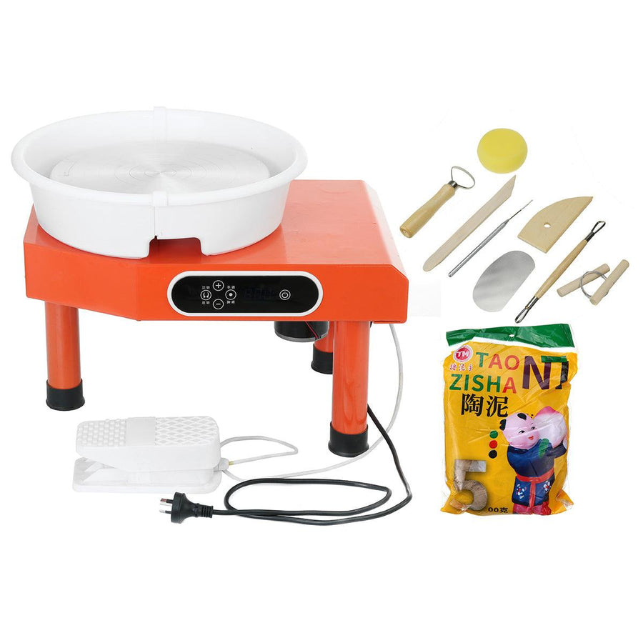 220V 25cm Red Kids Electric Pottery Wheel Machine DIY Ceramic Work Clay Art Craft - MRSLM