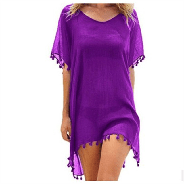 Women Blouses Loose Chiffon Dress Summer Beach Tunic Cover-Up Shirt - MRSLM