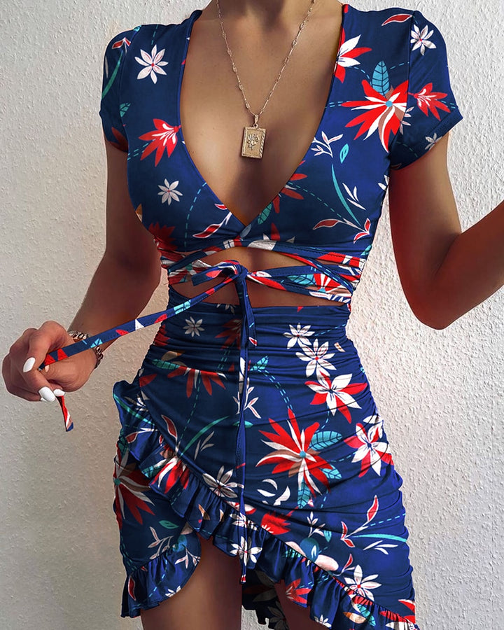 Women's Flower Printed Mini Dress