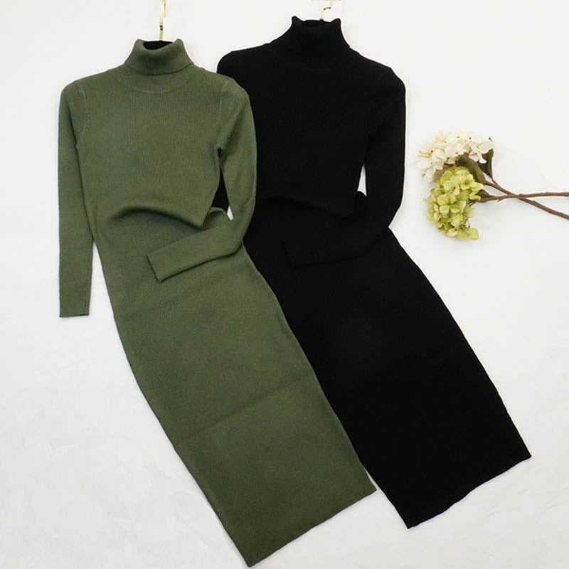 Winter Turtleneck Sweater Dress for Women