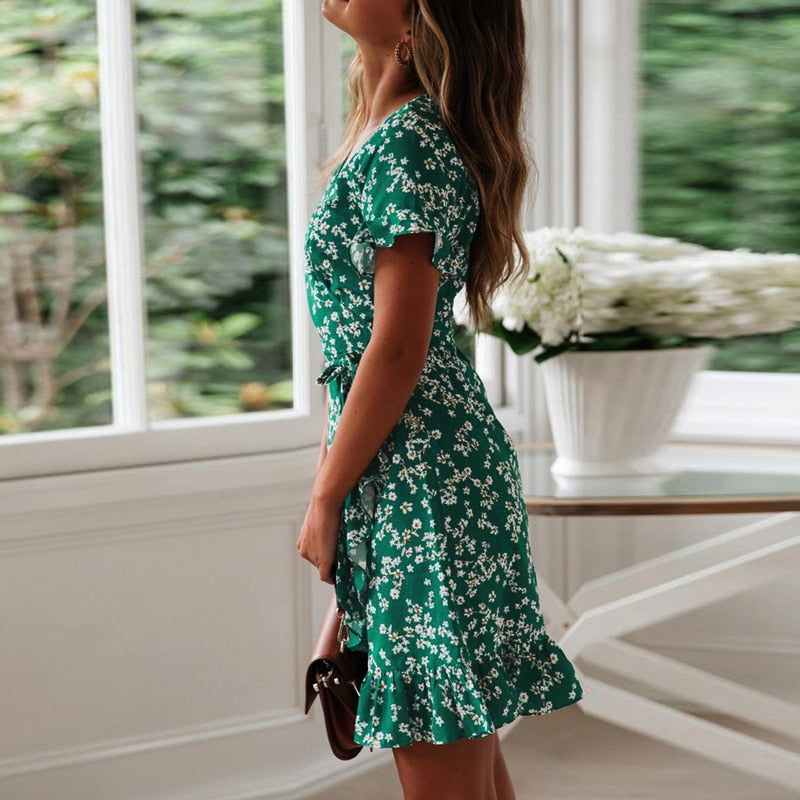 Ruffled Floral Printed Dress