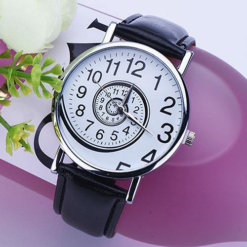 Women Creative Swirl Pattern Faux Leather Strap Analog Quartz Sports Wrist Watch - MRSLM