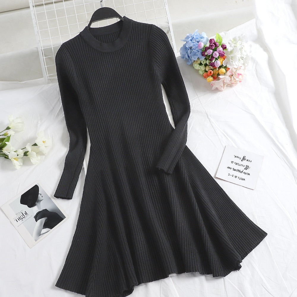 O-Neck Multicolored Sweater Dress for Women