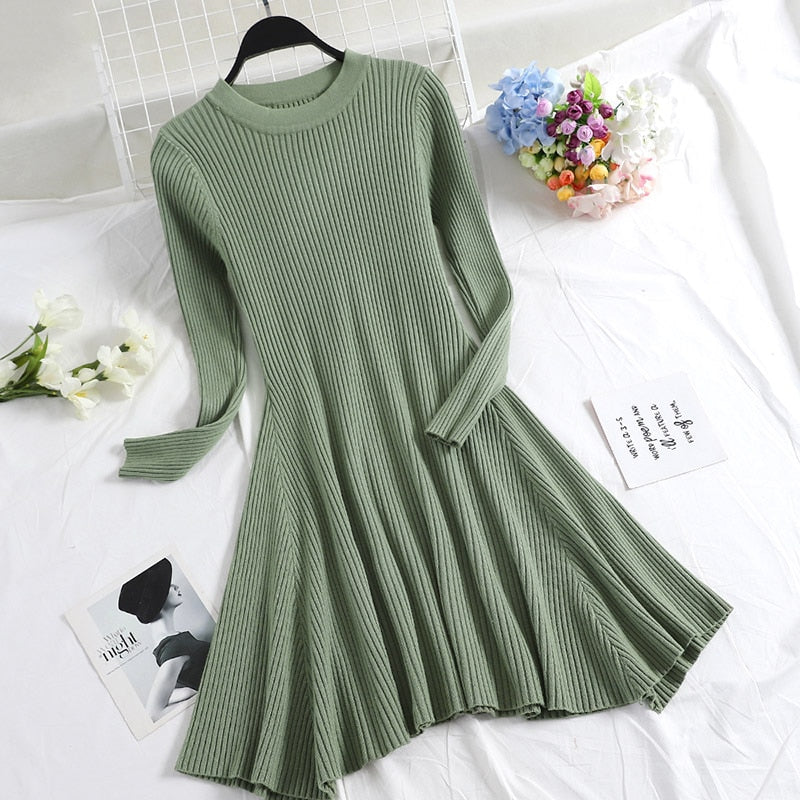 O-Neck Multicolored Sweater Dress for Women