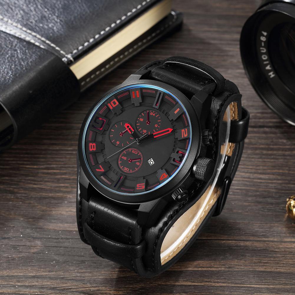 Military Faux Leather Strap Date Display Men's Analog Quartz Wrist Watch Gift - MRSLM