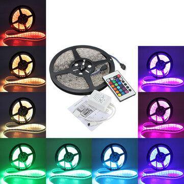 5M 5050 RGB Waterproof 300 LED Strip Light DC12V+24 Key IR Remote Controller for Outdoor Use - MRSLM