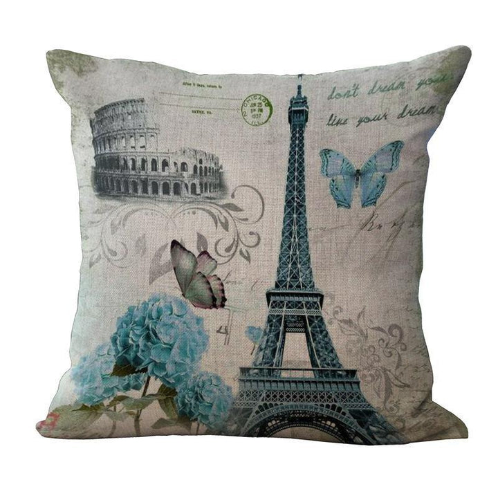 Paris Eiffel Tower Printed Pillow Case Linen Sofa Soft Cushion Cover - MRSLM