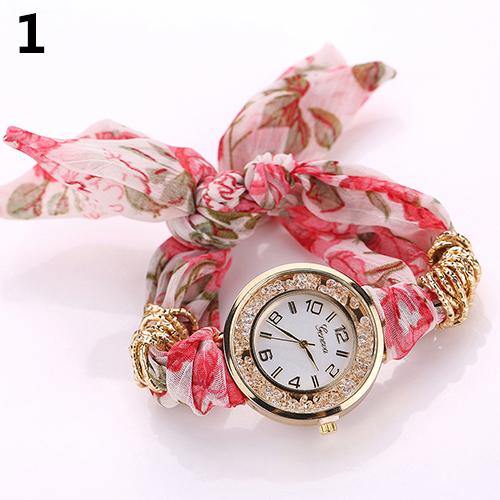 Fashion Geneva Lady Girl Flower Print Cloth Quartz Bracelet Dress Wrist Watch - MRSLM