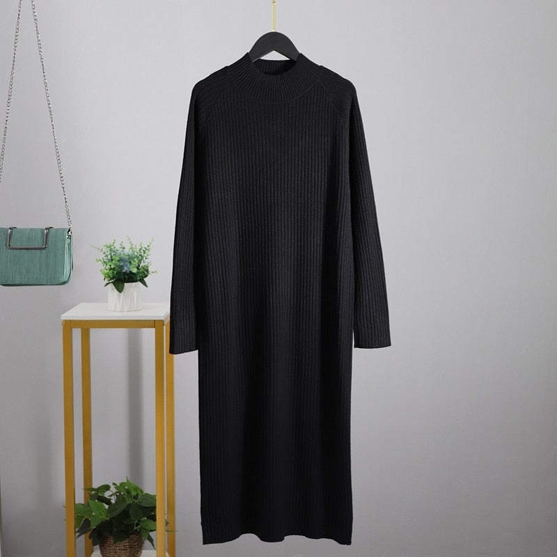 Oversized Turtleneck Women's Dress in Midi Length