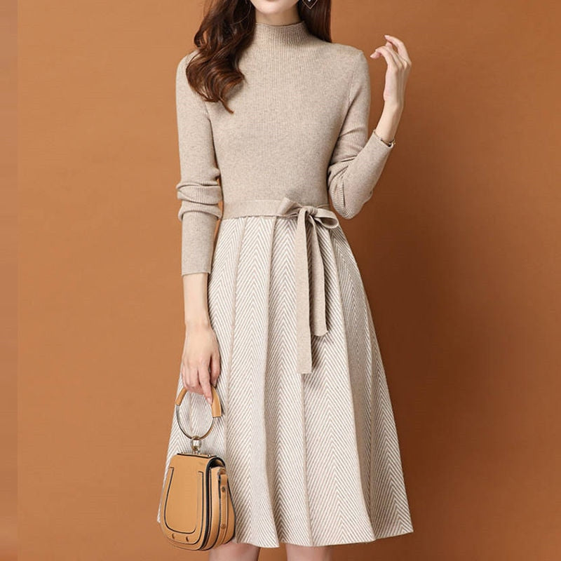 Elegant Pleated Women's Sweater Dress