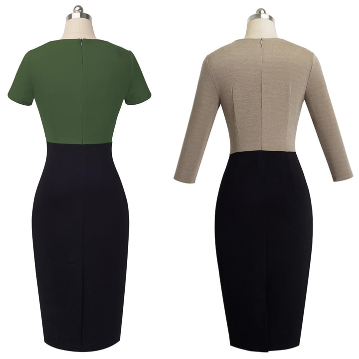 Women's Contrast Color Office Bodycon Dress