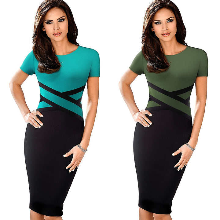 Women's Contrast Color Office Bodycon Dress