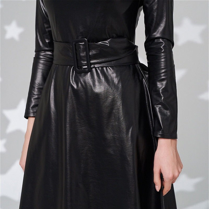 Women's Eco-Leather Belted Dress