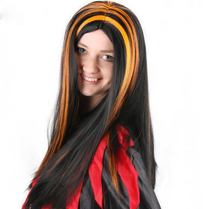 Halloween Party Full Hair Cosplay Wigs Anime Long Straight Hair Black With Red - MRSLM