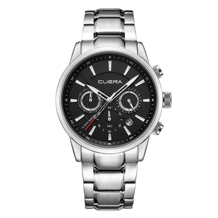 Stainless Steel Waterproof Hour Minute Second 3 Sub-dials Date Men Quartz Watch - MRSLM